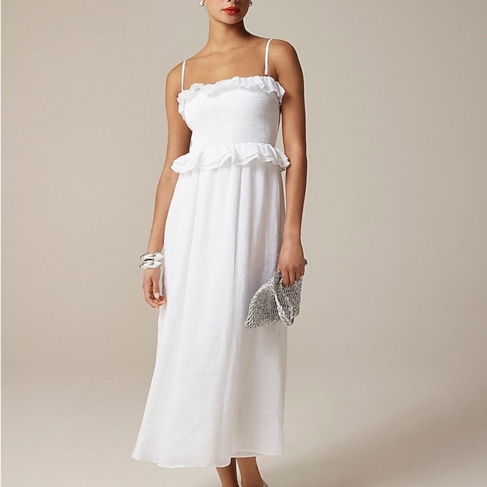 NWT J.Crew Ravenna dress in ramie Small White Preppy Wedding Brunch Vacation